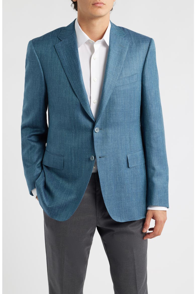 Siena Regular Fit Teal Mélange Wool Blend Herringbone Sport Coat, Main, color, DARK GREEN