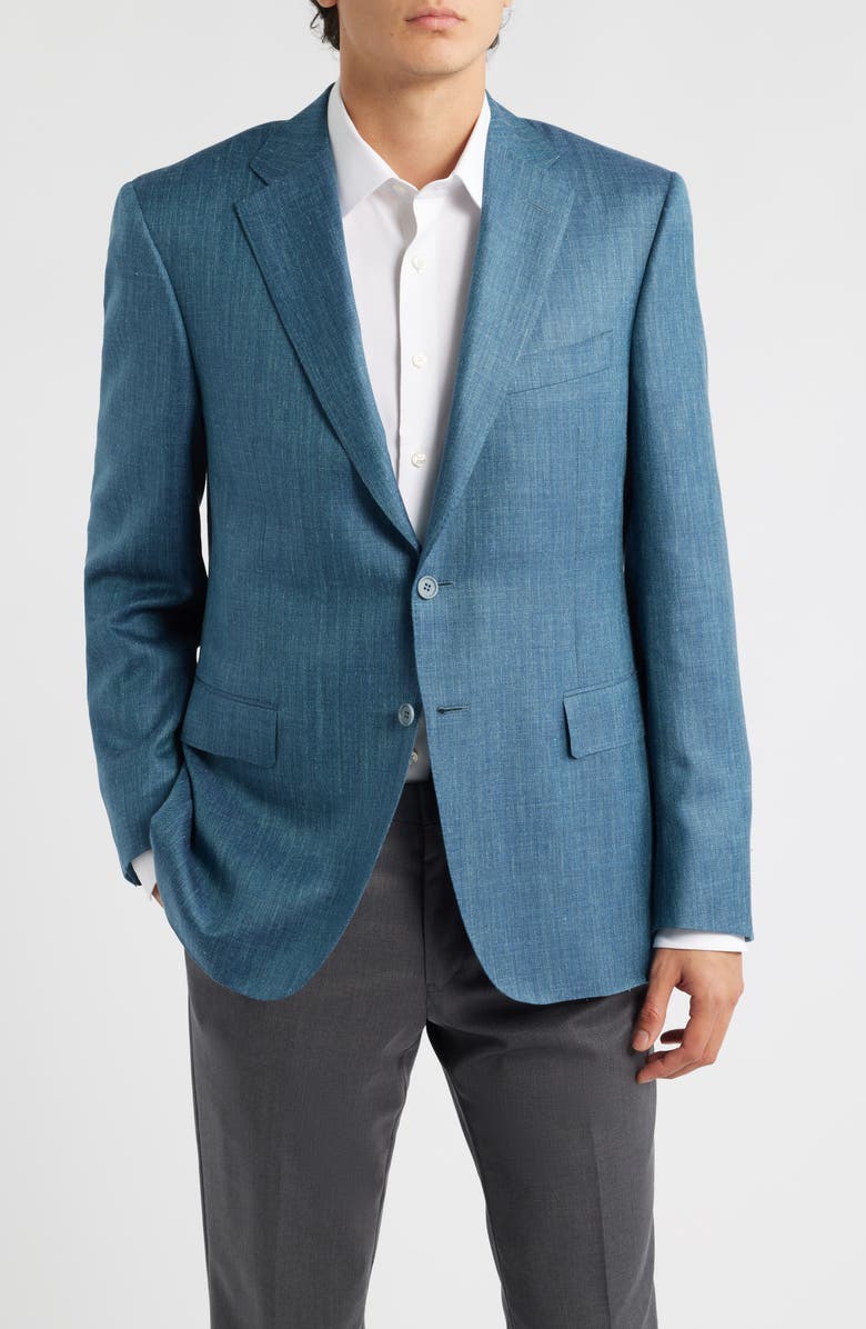 Canali Siena Regular Fit Teal Mélange Wool Blend Herringbone Sport Coat, Main, color, Dark Green