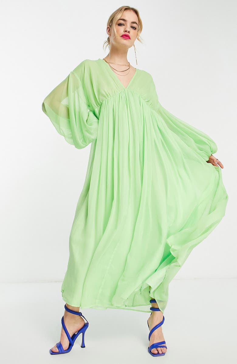 ASOS DESIGN Deep V-Neck Long Sleeve Midi Dress, Alternate, color, 