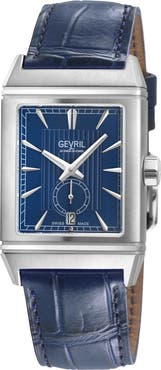 GEVRIL Time Square Swiss Automatic Leather Strap Watch, 31mm x 43mm