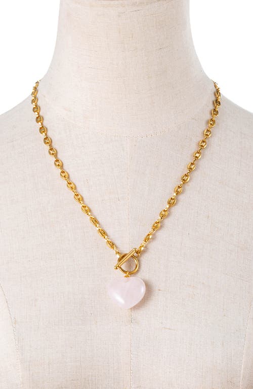 Eye Candy Los Angeles Evelyn Pink Heart Pendant Necklace In Gold