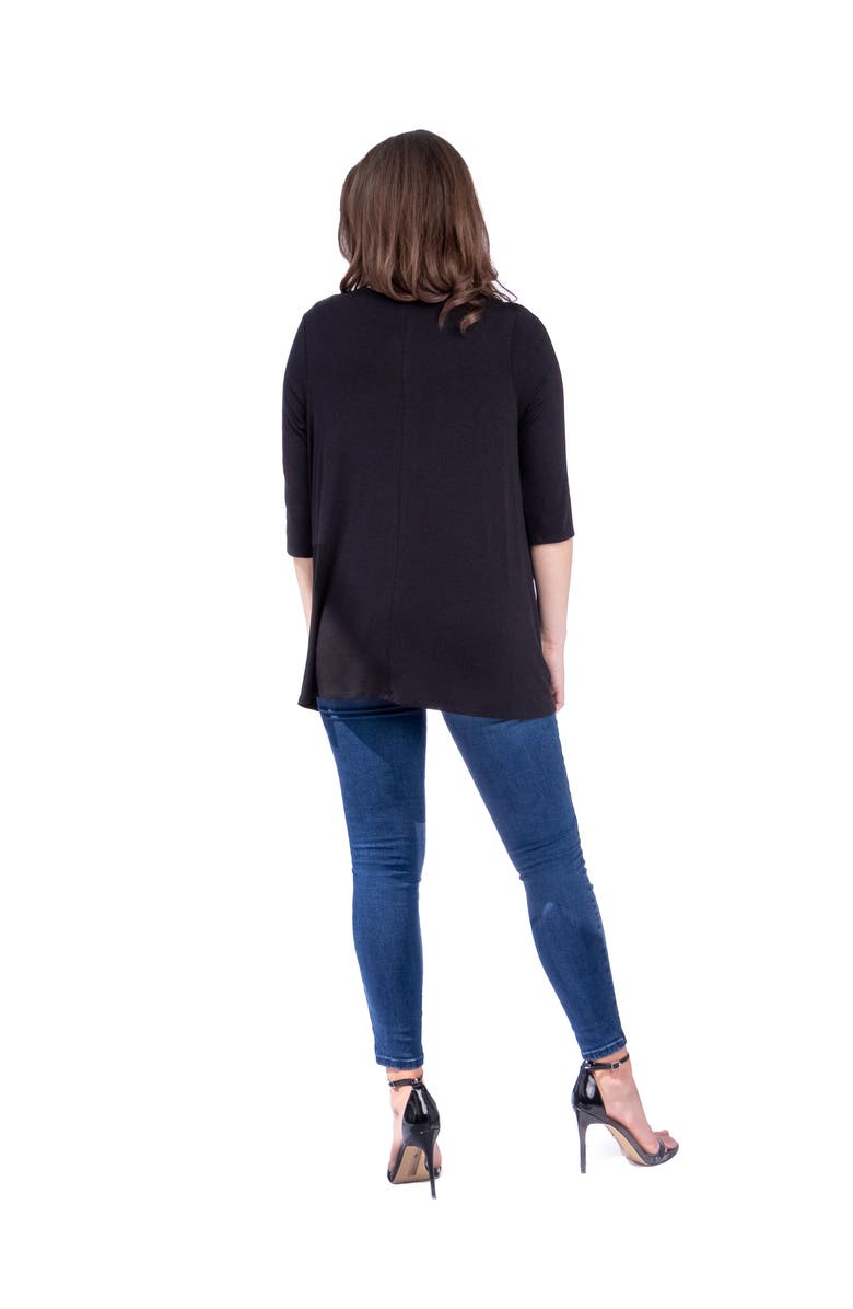 24seven Comfort Apparel Petites Elbow Length Sleeve Open Cardigan, Alternate, color, Black