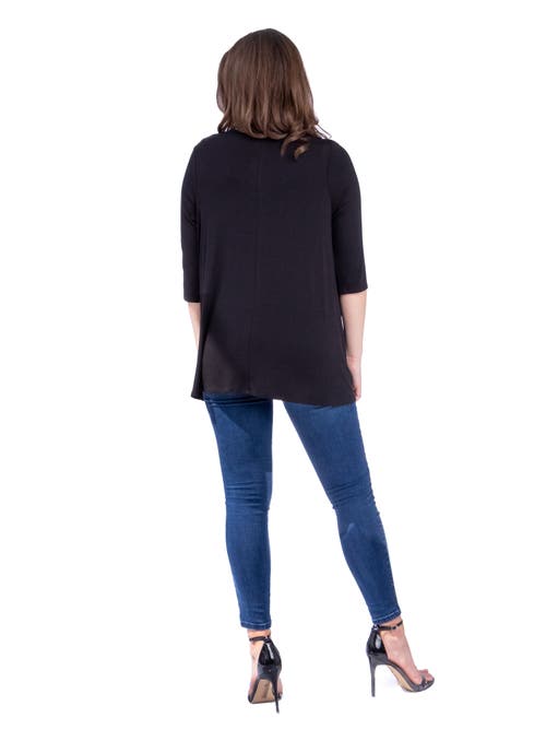 24seven Comfort Apparel Petites Elbow Length Sleeve Open Cardigan In Black