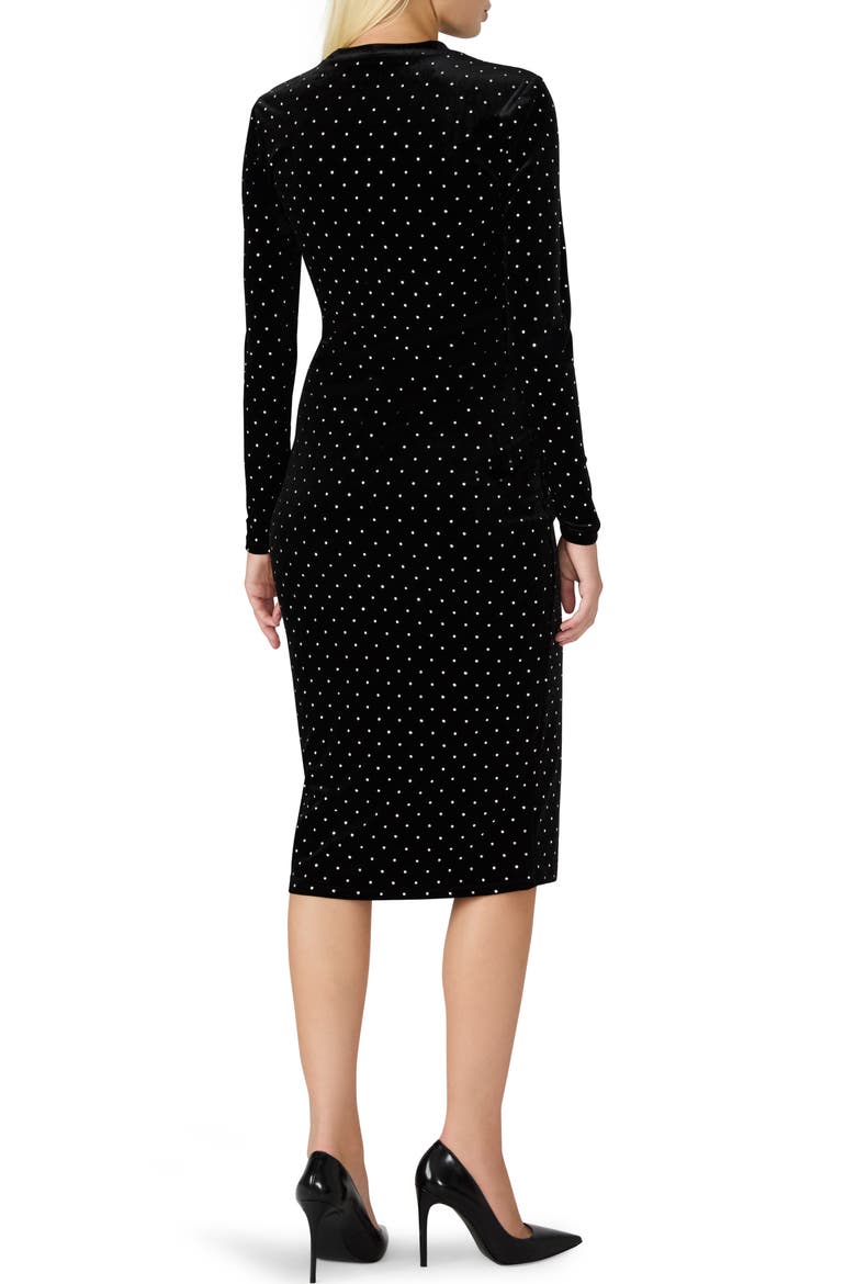 Hailee Diamante Long Sleeve Velvet Dress, Alternate, color, BLACK