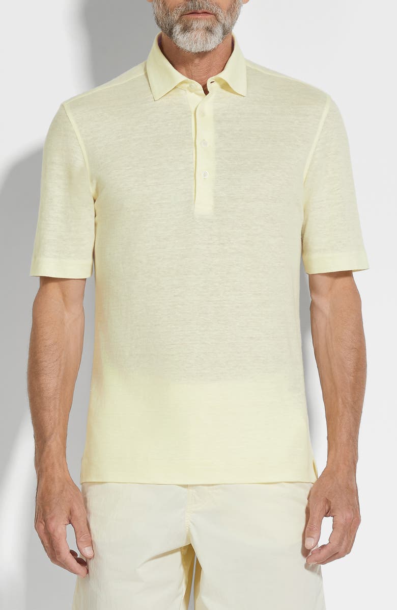 ZEGNA Linen Polo, Main, color, Light Yellow Solid