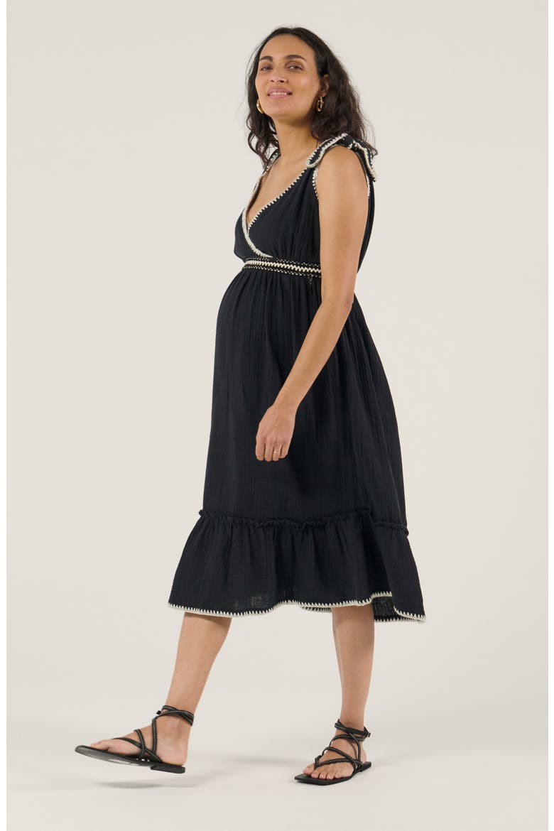 Maternity and Nursing Behemian Midi Dress Gaia, Alternate, color, Black