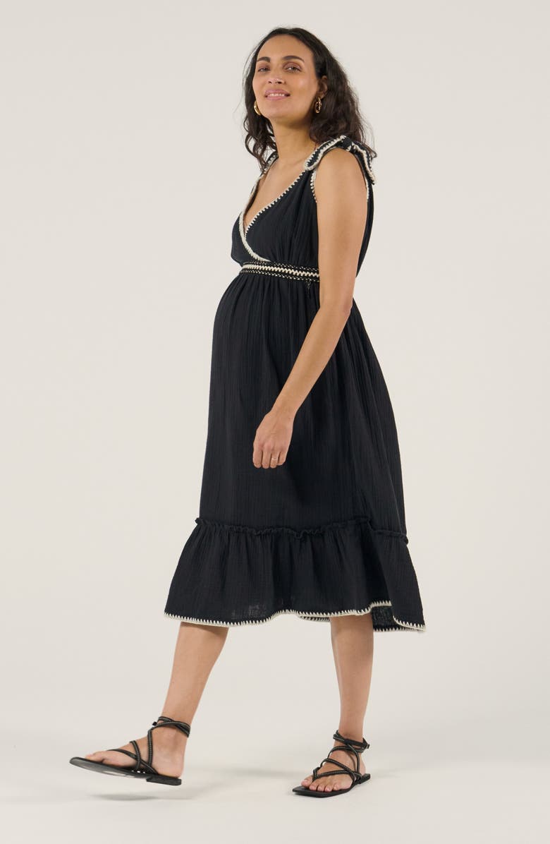 Cache Coeur Maternity and Nursing Behemian Midi Dress Gaia, Alternate, color, Black