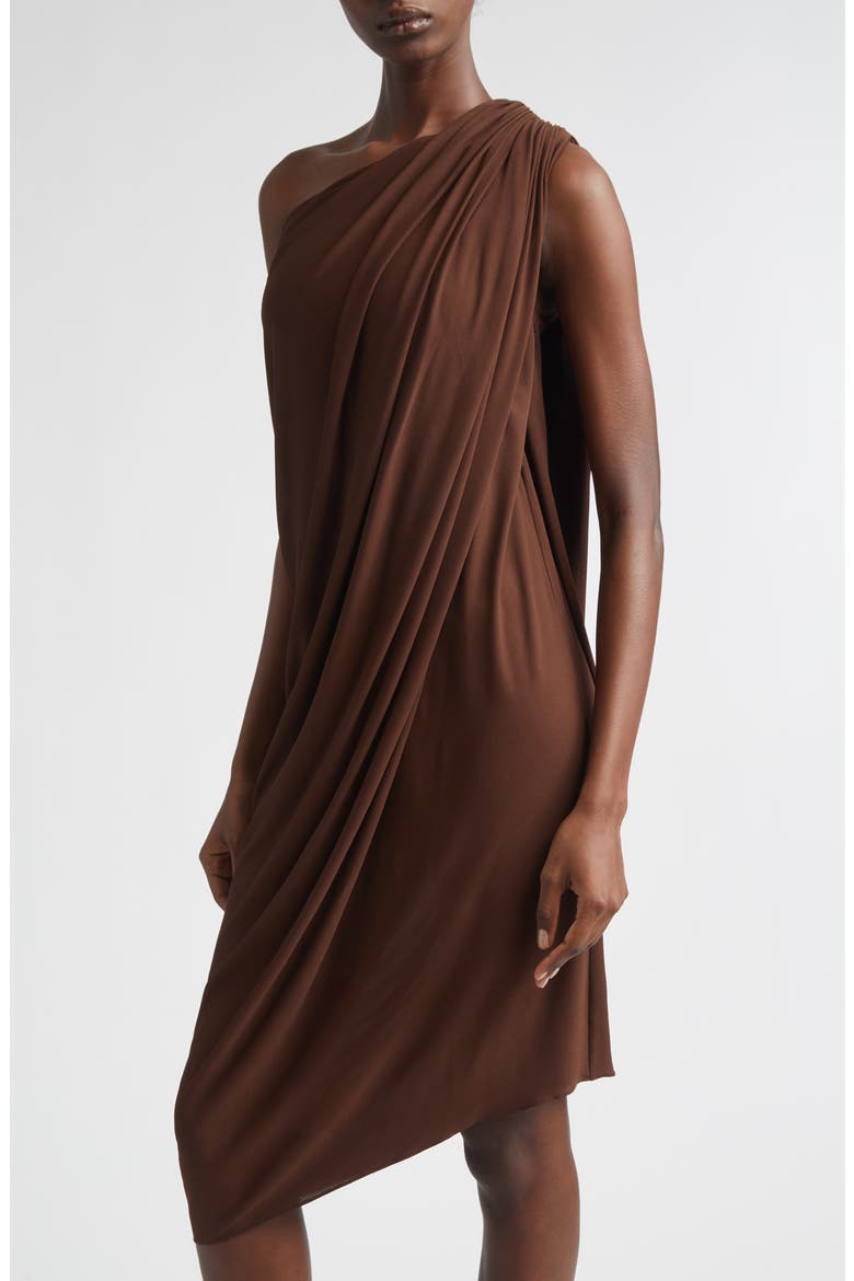 Draped Matte Jersey One-Shoulder Dress, Alternate, color, ESPRESSO 207