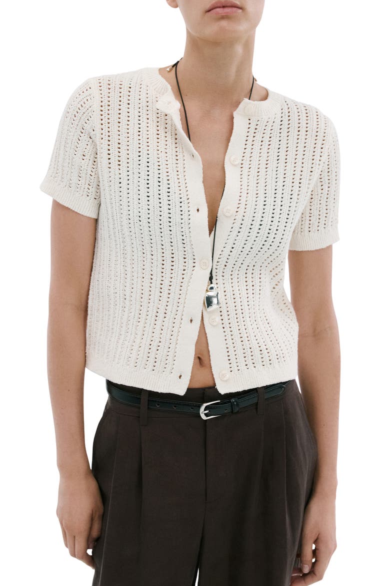 Open Stitch Short Sleeve Cardigan, Main, color, ECRU