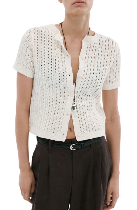 Open Stitch Short Sleeve Cardigan