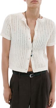 MANGO Open Stitch Short Sleeve Cardigan