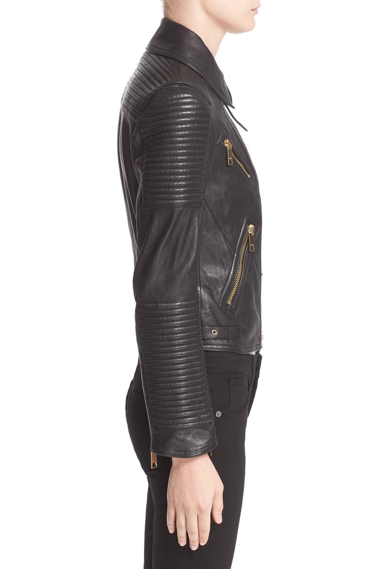 'Colefield' Double Breasted Leather Jacket, Alternate, color, BLACK