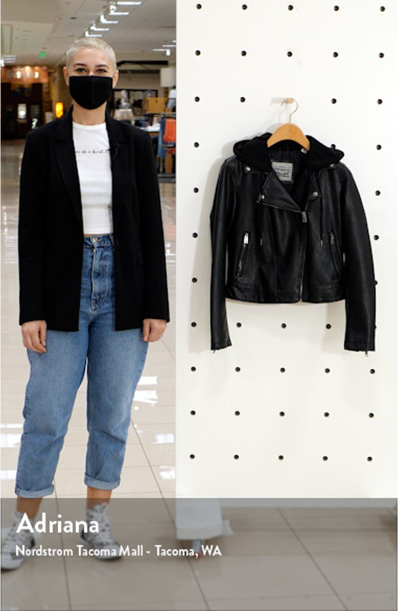 Fleece Hood Faux Leather Moto Jacket, sales video thumbnail