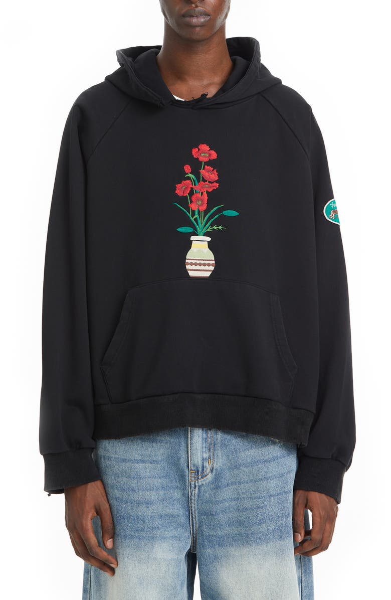FOUND Flower Vase Oversize Embroidered Floral Hoodie, Main, color, 