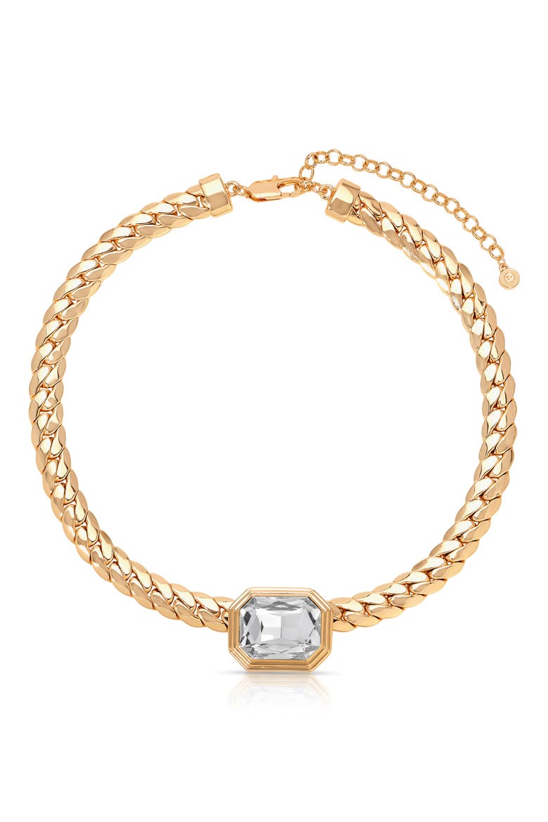 Deco Crystal Statement Cuban Chain Necklace, Main, color, GOLD