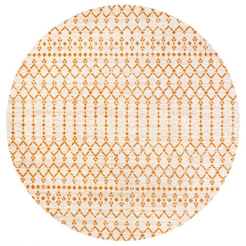 Jonathan Y Ourika Moroccan Geometric Textured Weave Indoor/outdoor Round Area Rug In Cream/orange