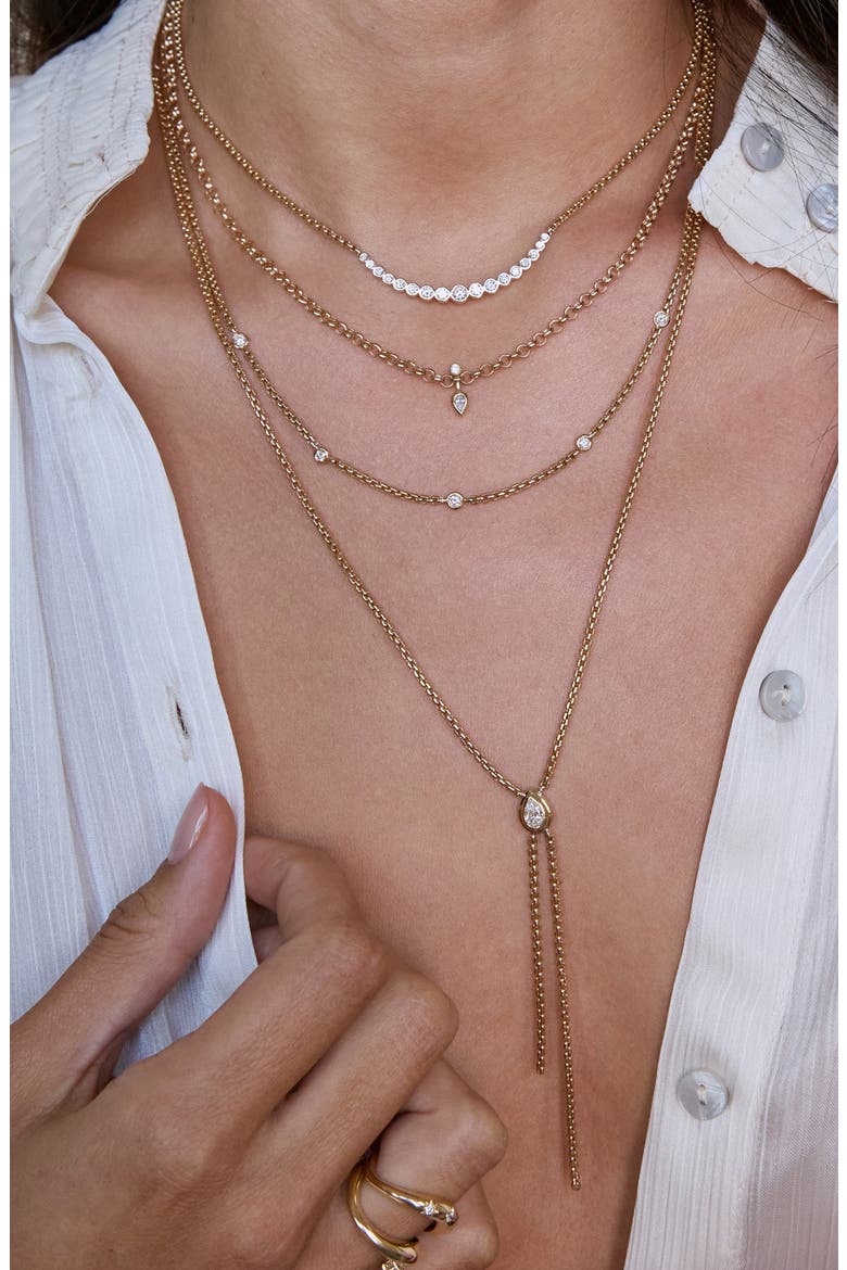 14K Gold Graduated Bezel Diamond Necklace, Alternate, color, 14K YELLOW GOLD