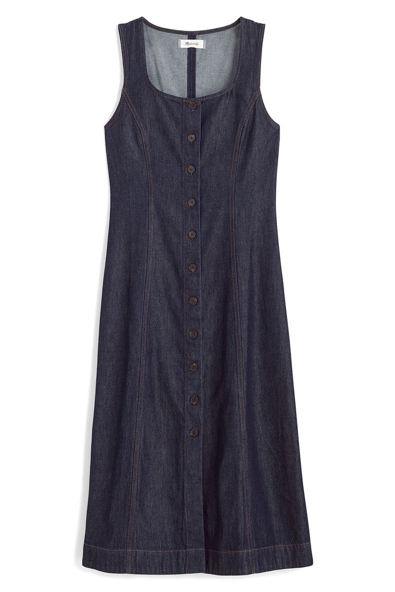 Seamed Button Front Midi Dress, Alternate, color, RINSE WASH