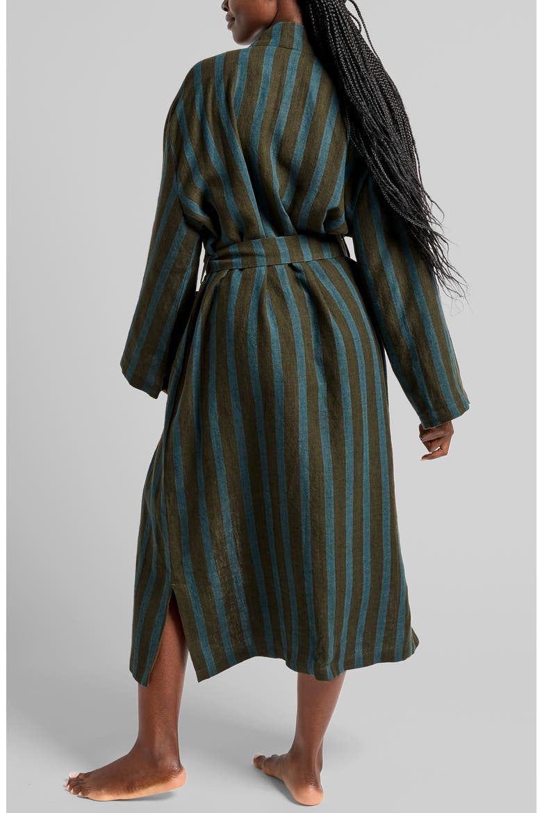 Stripe Linen Robe, Alternate, color, EVERGREEN AND PEACOCK