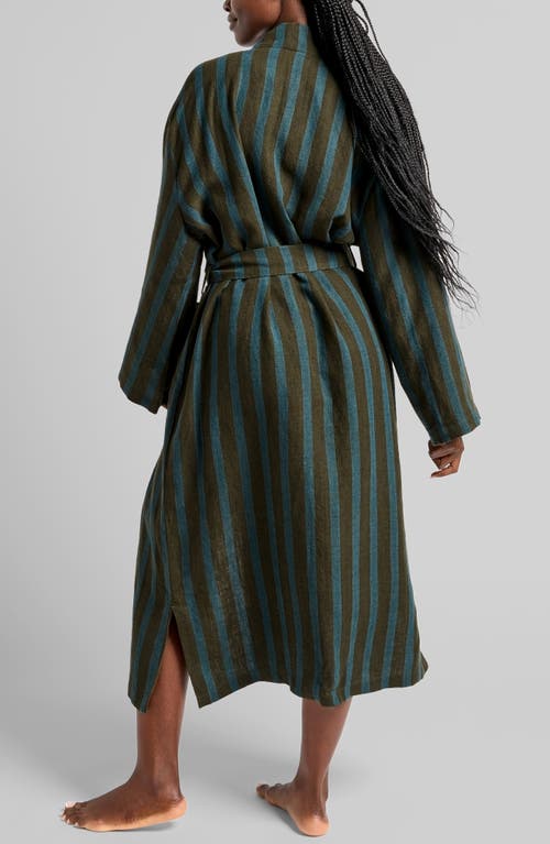 Parachute Stripe Linen Robe In Gray