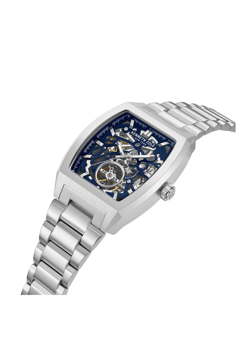 The Hollis Tonneau Skeleton Automatic Bracelet Watch, 40mm x 52.5mm, Alternate, color, SILVER
