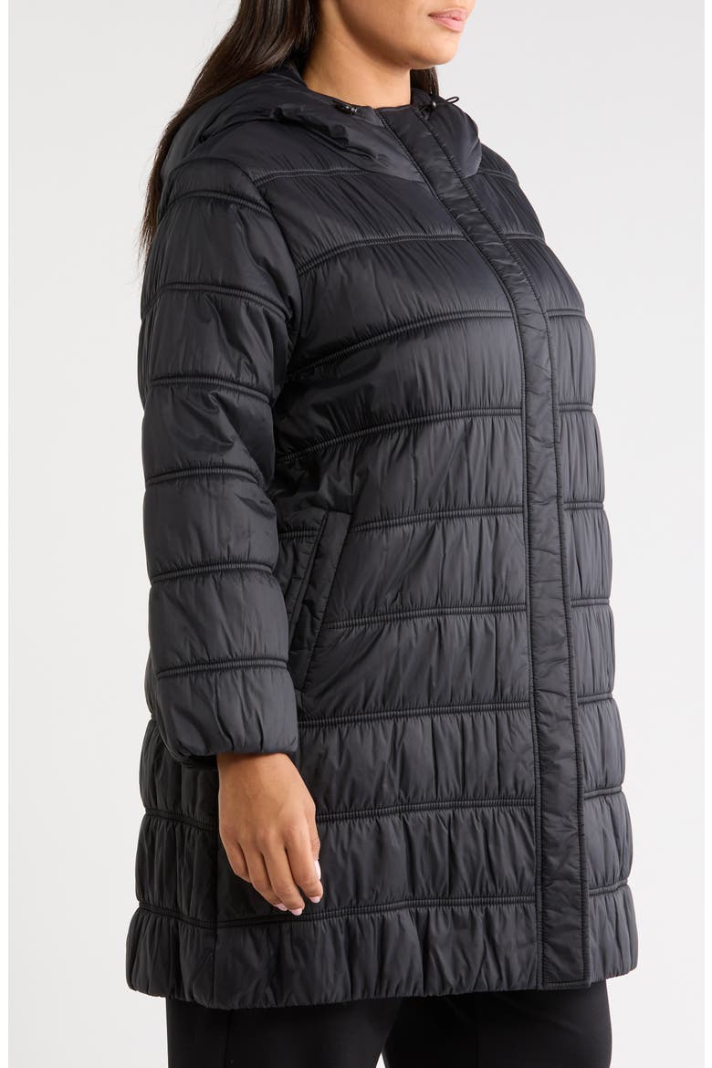 Quilted Ruched Recycled Nylon Hooded Jacket, Alternate, color, BLACK