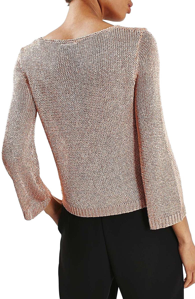 Topshop Fluted Sleeve Crop Sweater, Alternate, color, 
