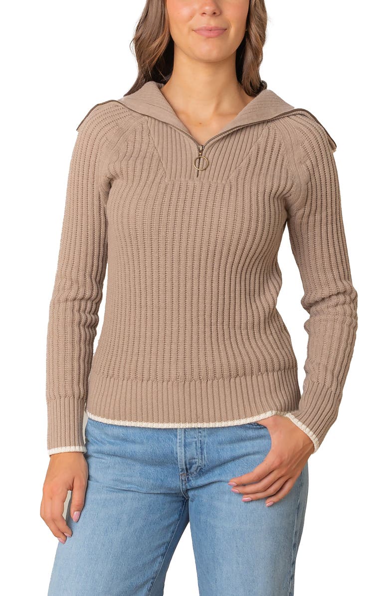 Hope & Henry Organic Raglan Half Zip Sweater, Main, color, Taupe Heather