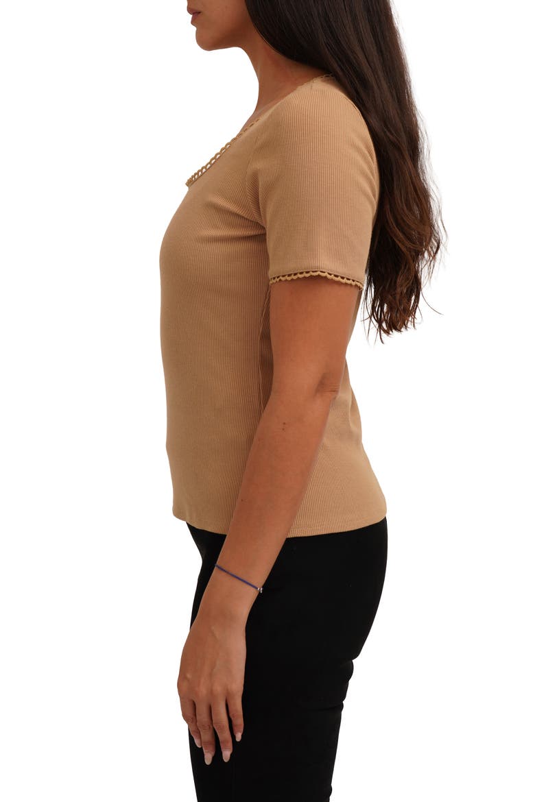 Scallop Trim Short Sleeve Ribbed Top, Alternate, color, WARM SAND