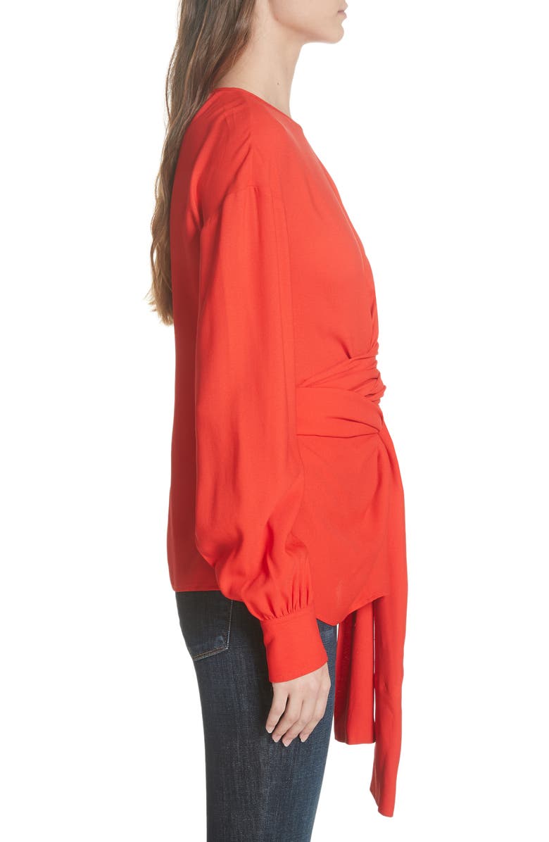 DVF Long Sleeve Wrap Front Stretch Crepe Blouse, Alternate, color,