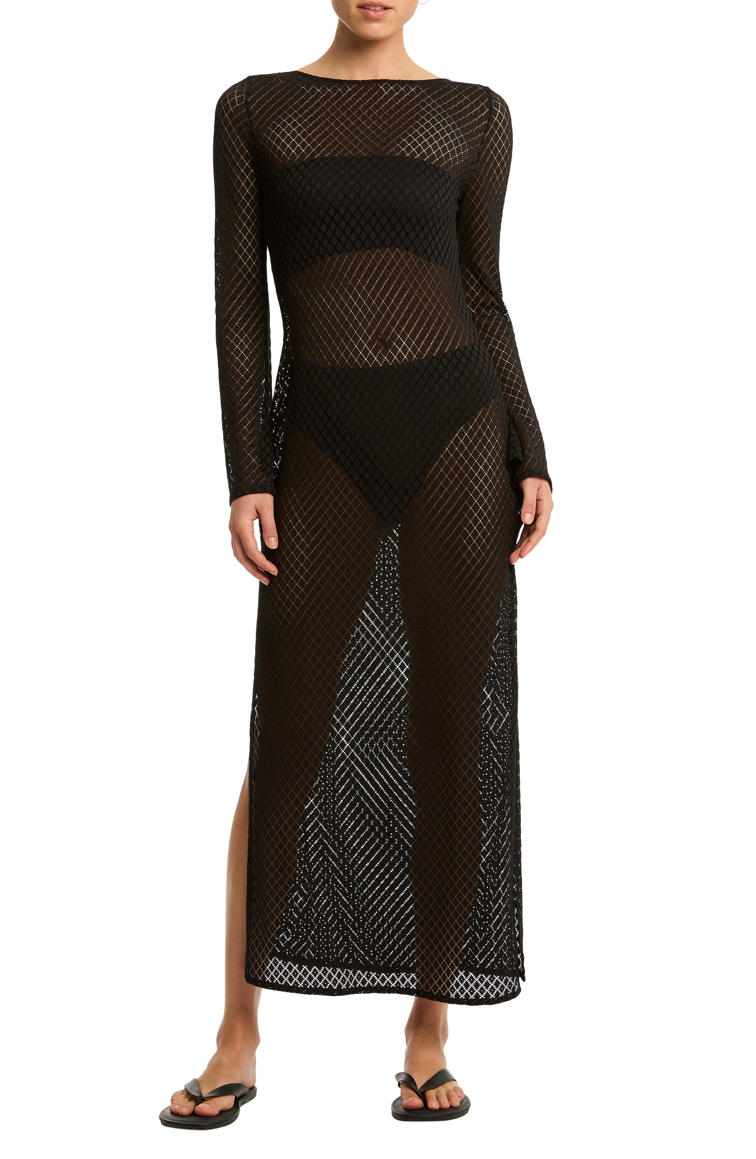 Sea Level x India Hicks Long Sleeve Sheer Lace Cover-Up Dress