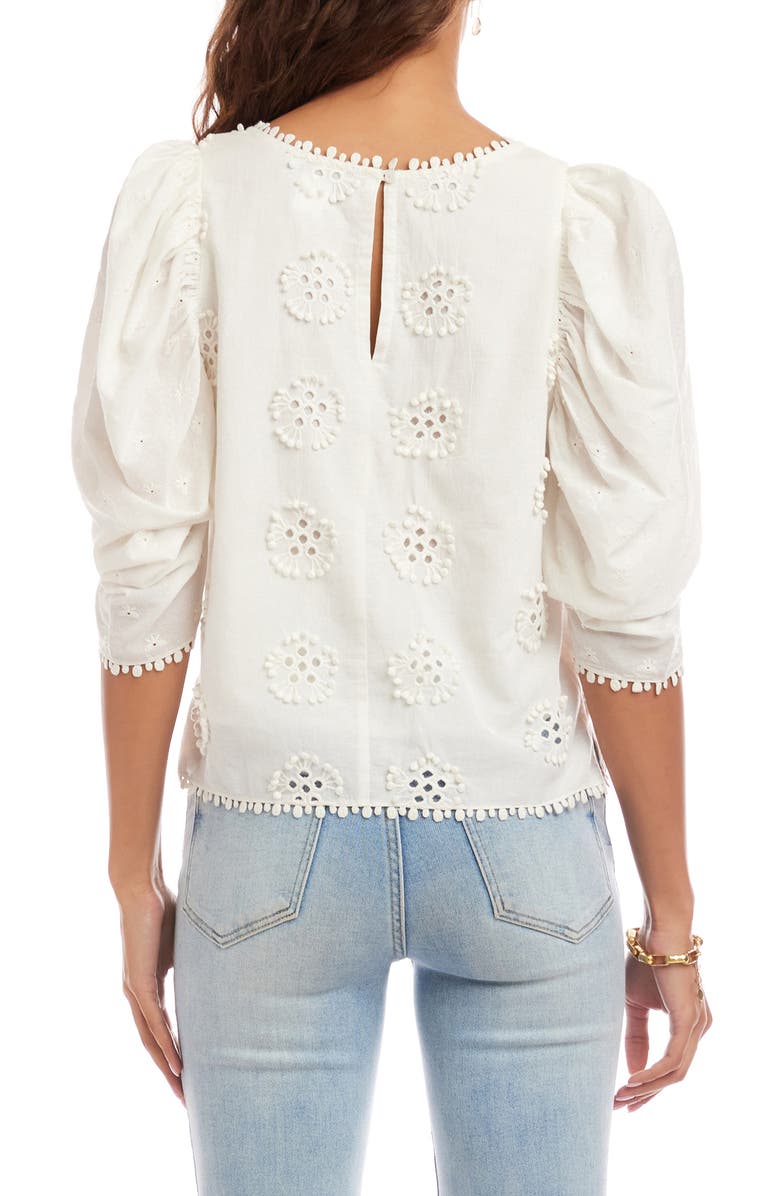 Karen Kane Embroidered Eyelet Cotton Puff Sleeve Top, Alternate, color, Off White