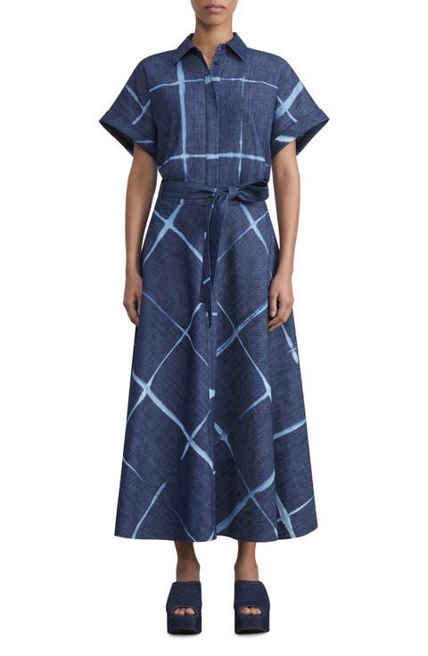 Shibori Cotton Denim Shirtdress
