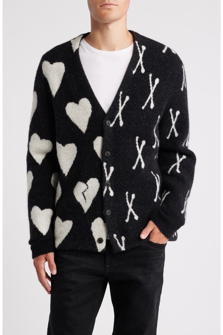 Bonebreak Heart Alpaca & Wool Blend Cardigan, Main, color, BLACK/ CHALK WHITE