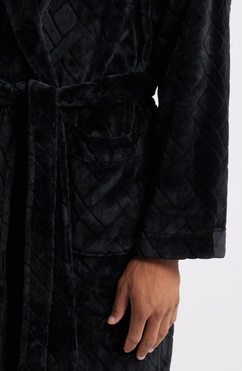 Majestic International Crossroads Basket Weave Fleece Robe, Alternate, color, Black