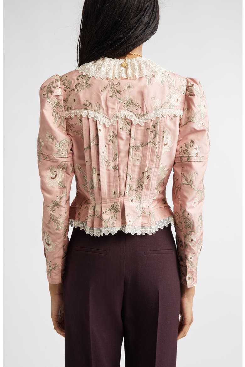 Lace Trim Taffeta Fitted Jacket, Alternate, color, 6L6 TAN ROSE