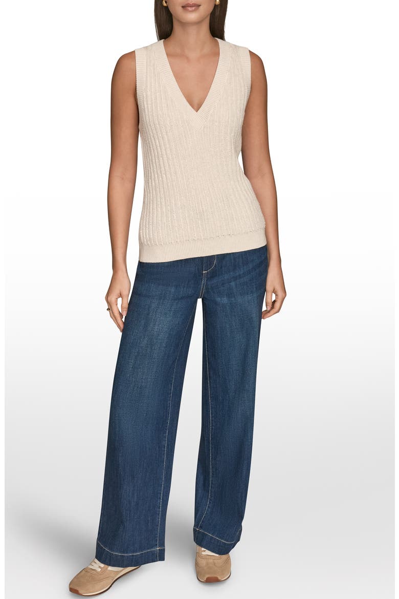 V-Neck Sweater Tank, Alternate, color, CREAM/ SILVER