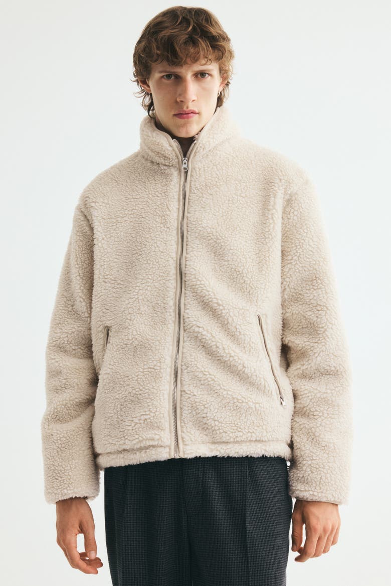 Teddy Fleece Jacket With Zipper, Alternate, color, Light beige
