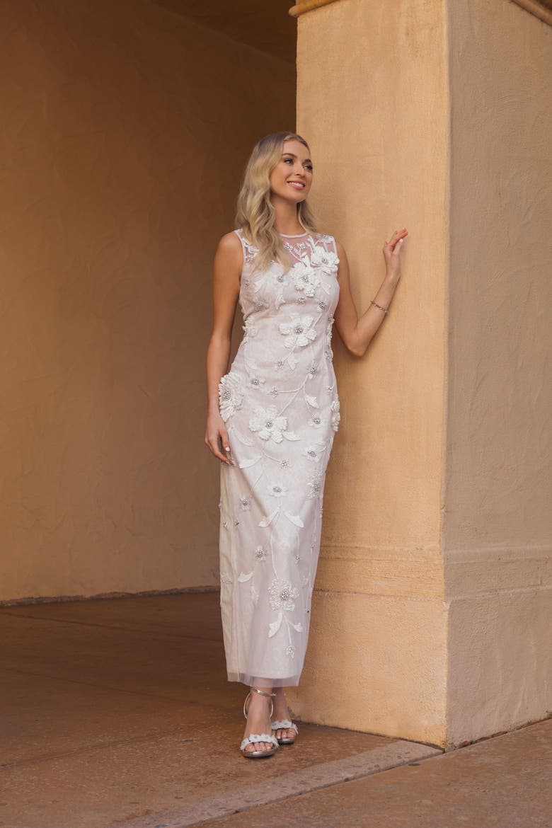 Sleeveless Embellished Lace Column Dress, Alternate, color, Ivory