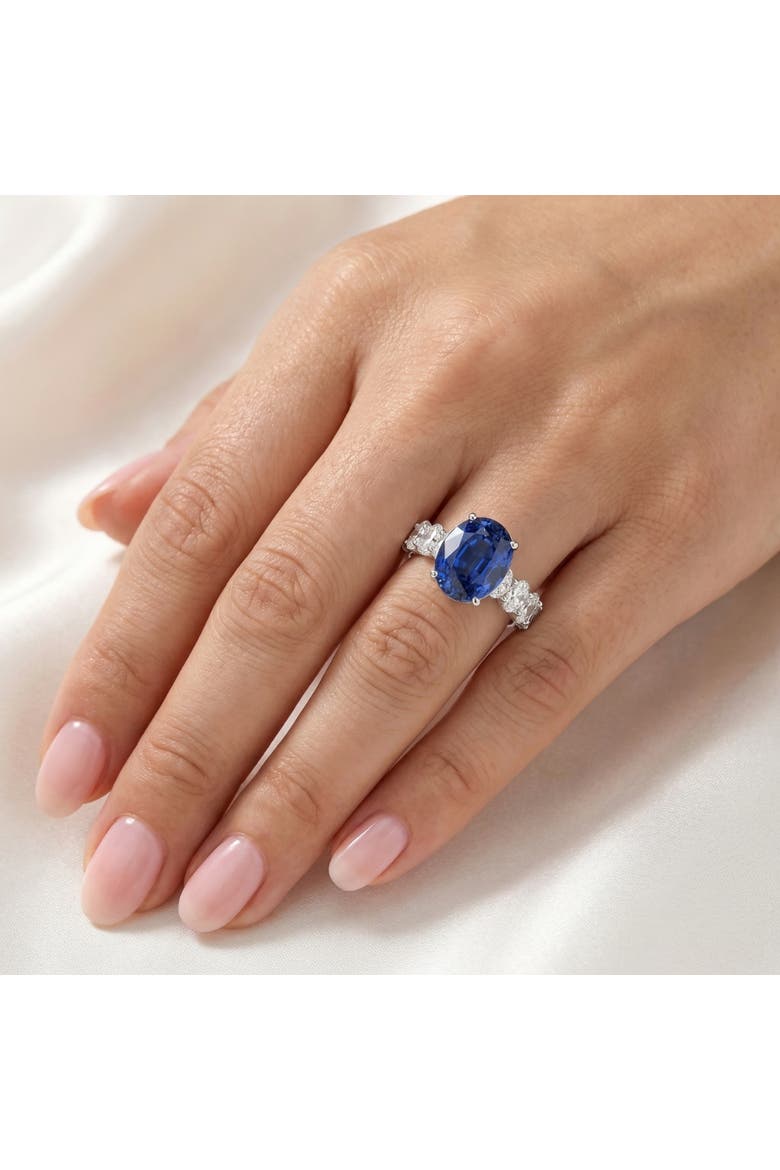 7 1/2Ct Oval Blue Sapphire Diamond Engagement Ring 14k Gold Lab Grown, Alternate, color, 14k White Gold
