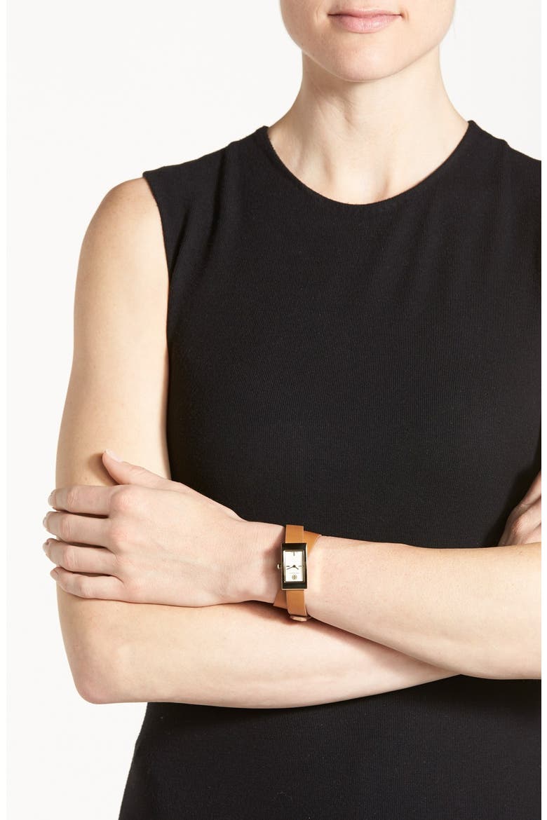 'Buddy Signature' Rectangular Wrap Leather Strap Watch, 17mm x 31mm, Alternate, color, LUGGAGE/ GOLD