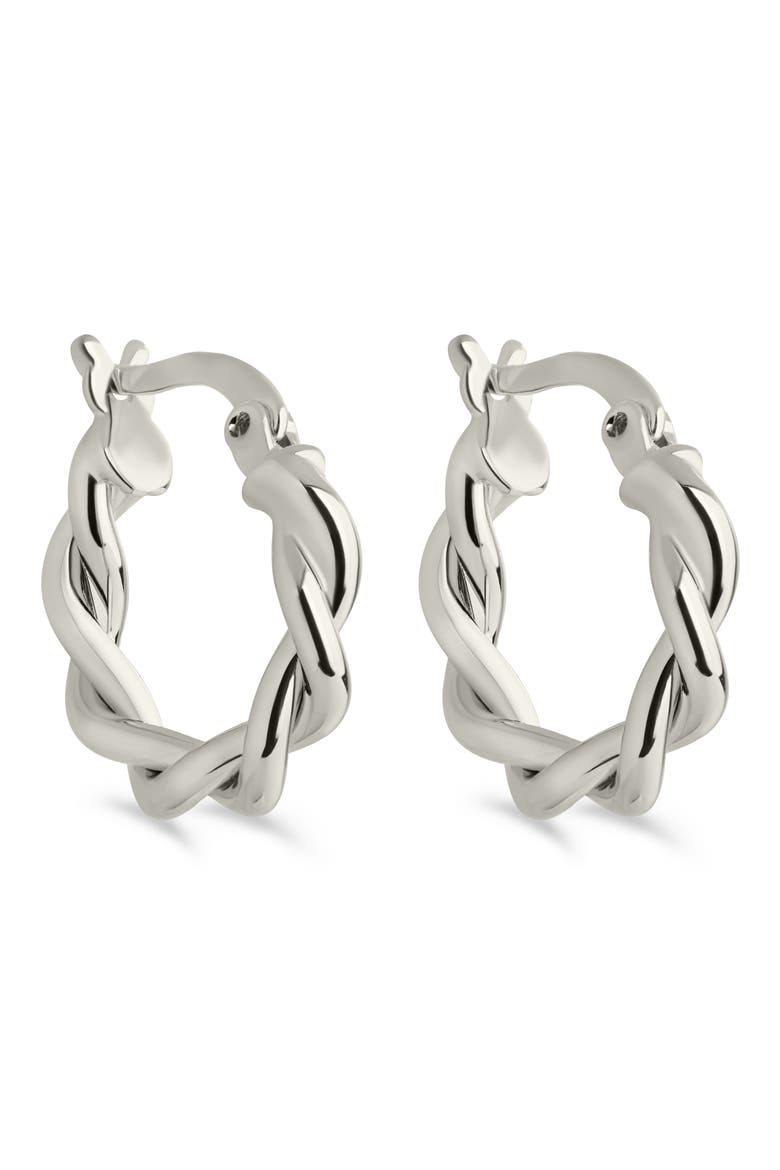 Hazel Twisted Huggie Hoop Earrings, Main, color, SILVER