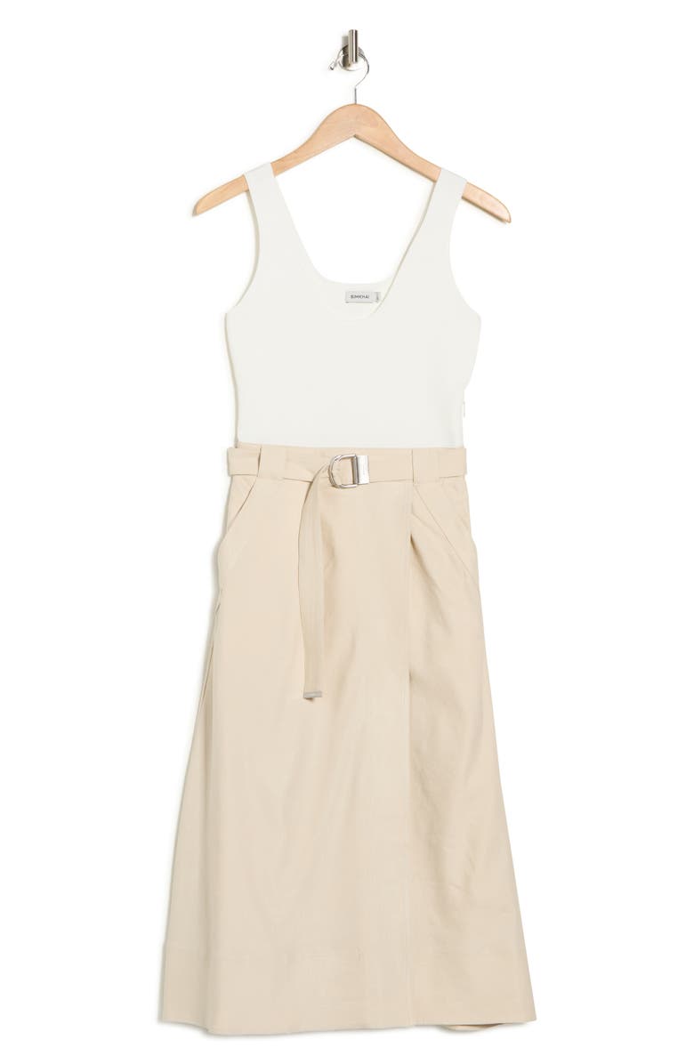 Simkhai Camden Sleeveless Linen Blend Midi Dress, Main, color, White Multi