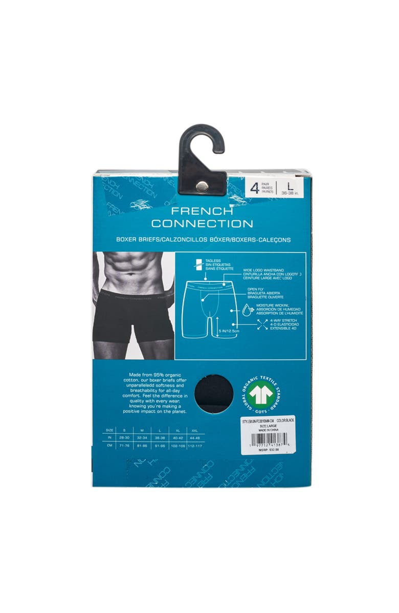 French Connection Classic Organic Cotton Boxer Brief 4-Pack, Alternate, color, Black