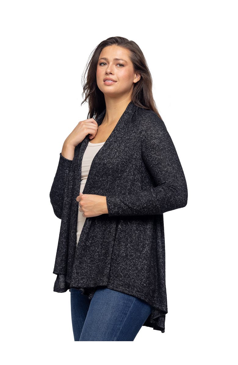 24seven Comfort Apparel Open Front Long Sleeve High Low Cozy Cardigan, Alternate, color, Black