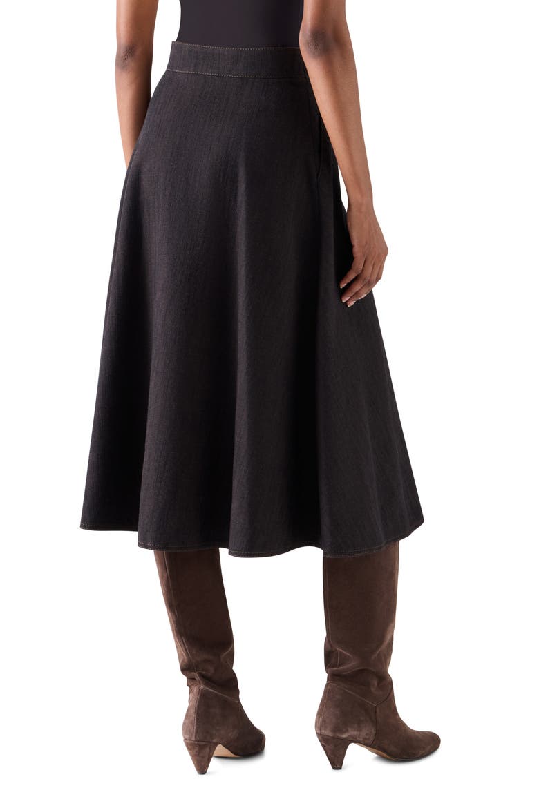 Flared Denim Midi Skirt, Alternate, color, ESPRESSO