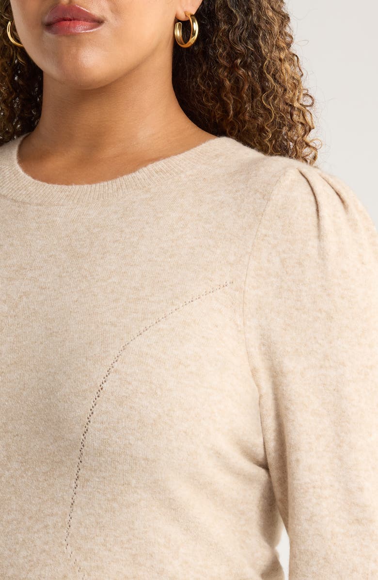Caslon<sup>®</sup> Pointelle Detail Crewneck Sweater, Alternate, color, Tan Doeskin Heather