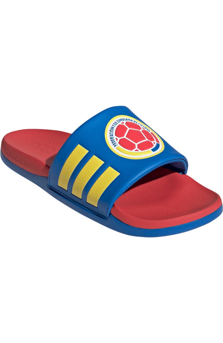 adidas Gender Inclusive Adilette Comfort 2.0 Colombia Slide Sandal, Main, color, Glory Blue/ Semi Lucid Red