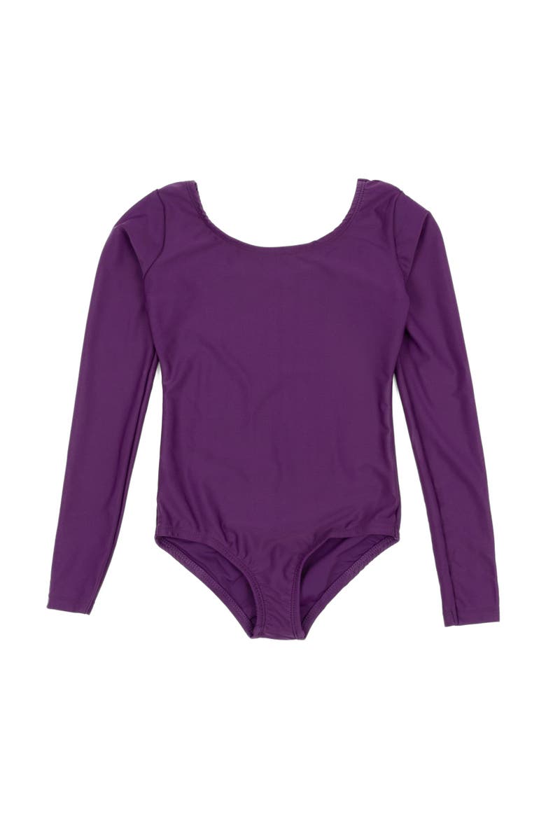 Girls Long Sleeve Leotard, Main, color, Dark Purple