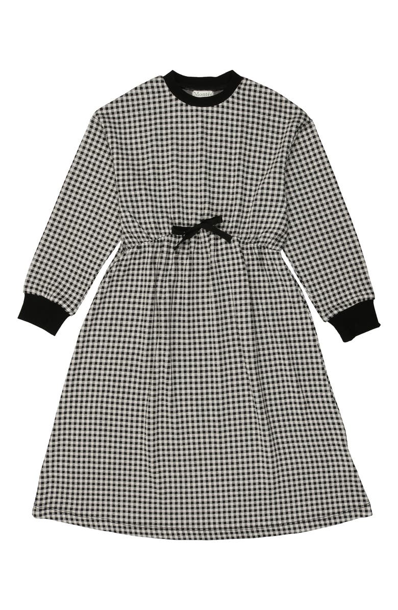 Manière Kids' Gingham Long Sleeve Dress, Main, color, Black